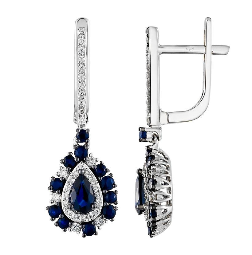 0.21 Ctw Diamond 14k White Gold Sapphire Round Shape Womens Gemstone Earrings