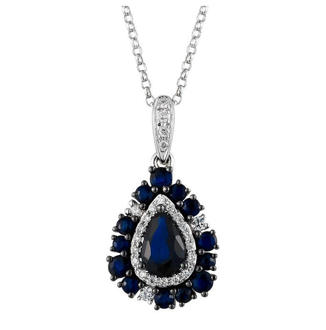 0.09 Ctw Diamond 14k White Gold Sapphire Round Shape Womens Gemstone Necklace Pendant With 16 Inch Chain