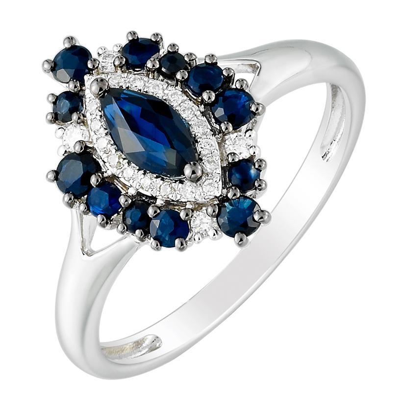 0.08 Ctw Diamond 14k White Gold Sapphire Round Shape Womens Gemstone Ring