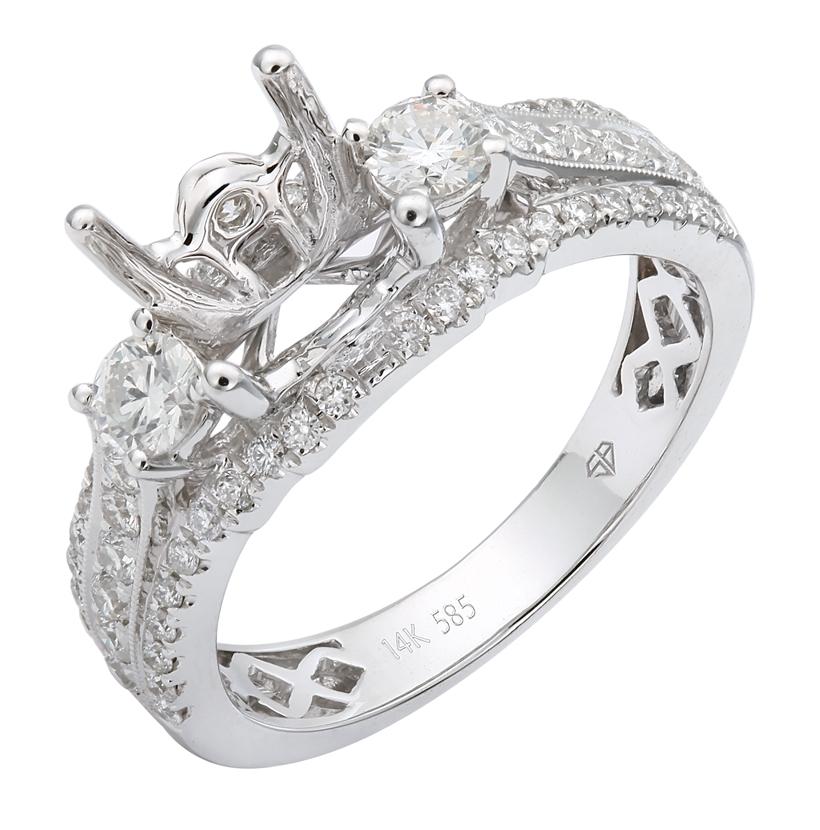 0.82 Ctw Diamond 14k White Gold Round Shape Wedding Engagement Ring