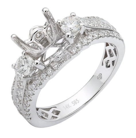 0.82 Ctw Diamond 14k White Gold Round Shape Wedding Engagement Ring