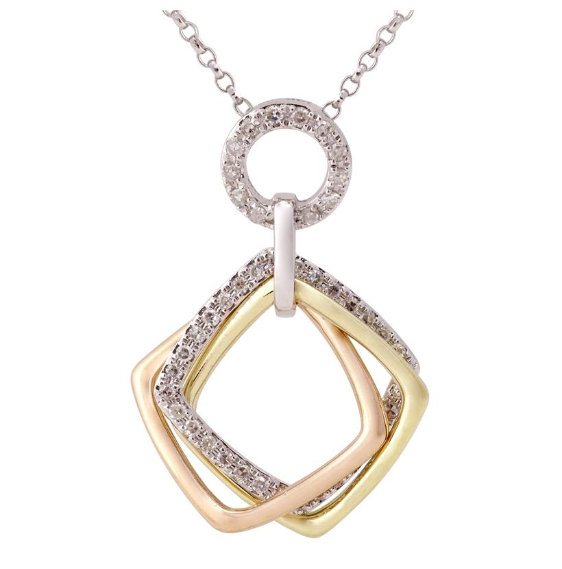 0.14 Ctw Diamond 14k Tri Color Gold Round Shape Womens Diamond Necklace Pendant With 16 Inch Chain