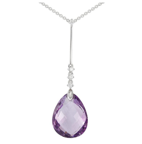 0.08 Ctw Diamond 14k White Gold Amethyst Round Shape Womens Gemstone Necklace Pendant With 16 Inch Chain