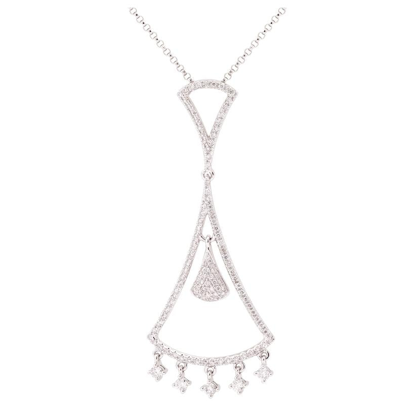 0.52 Ctw Diamond 14k White Gold Round Shape Womens Diamond Necklace Pendant With 16 Inch Chain