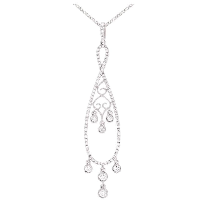 0.54 Ctw Diamond 14k White Gold Round Shape Womens Diamond Necklace Pendant With 16 Inch Chain