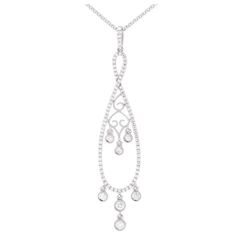 0.54 Ctw Diamond 14k White Gold Round Shape Womens Diamond Necklace Pendant With 16 Inch Chain