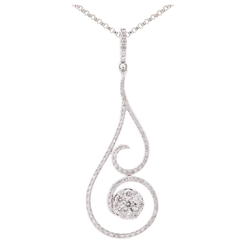 0.58 Ctw Diamond 14k White Gold Round Shape Womens Diamond Necklace Pendant With 16 Inch Chain