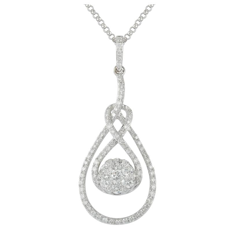 0.56 Ctw Diamond 14k White Gold Round Shape Womens Diamond Necklace Pendant With 16 Inch Chain