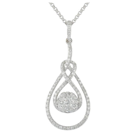 0.56 Ctw Diamond 14k White Gold Round Shape Womens Diamond Necklace Pendant With 16 Inch Chain