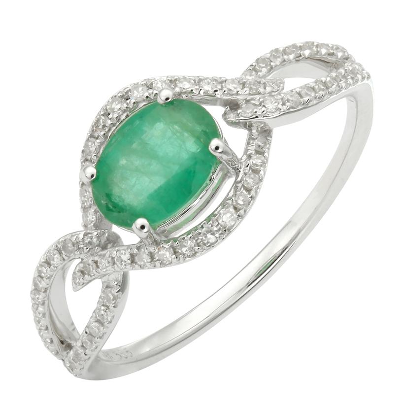 0.25 Ctw Diamond 14k White Gold Emerald Round Shape Womens Gemstone Ring