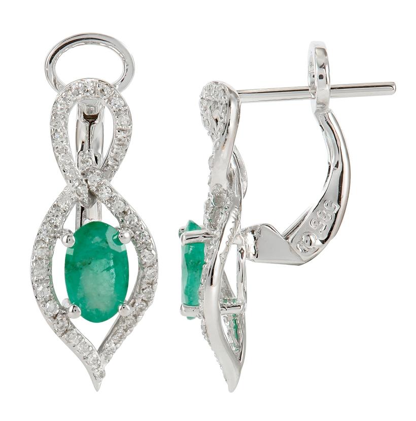 0.3 Ctw Diamond 14k White Gold Emerald Round Shape Womens Gemstone Earrings