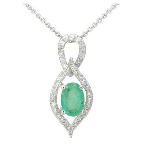 0.15 Ctw Diamond 14k White Gold Emerald Round Shape Womens Gemstone Necklace Pendant With 16 Inch Chain