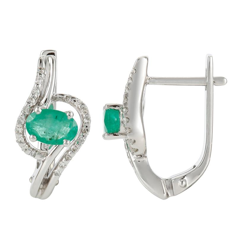 0.2 Ctw Diamond 14k White Gold Emerald Round Shape Womens Gemstone Earrings