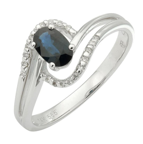 0.1 Ctw Diamond 14k White Gold Sapphire Round Shape Womens Gemstone Ring