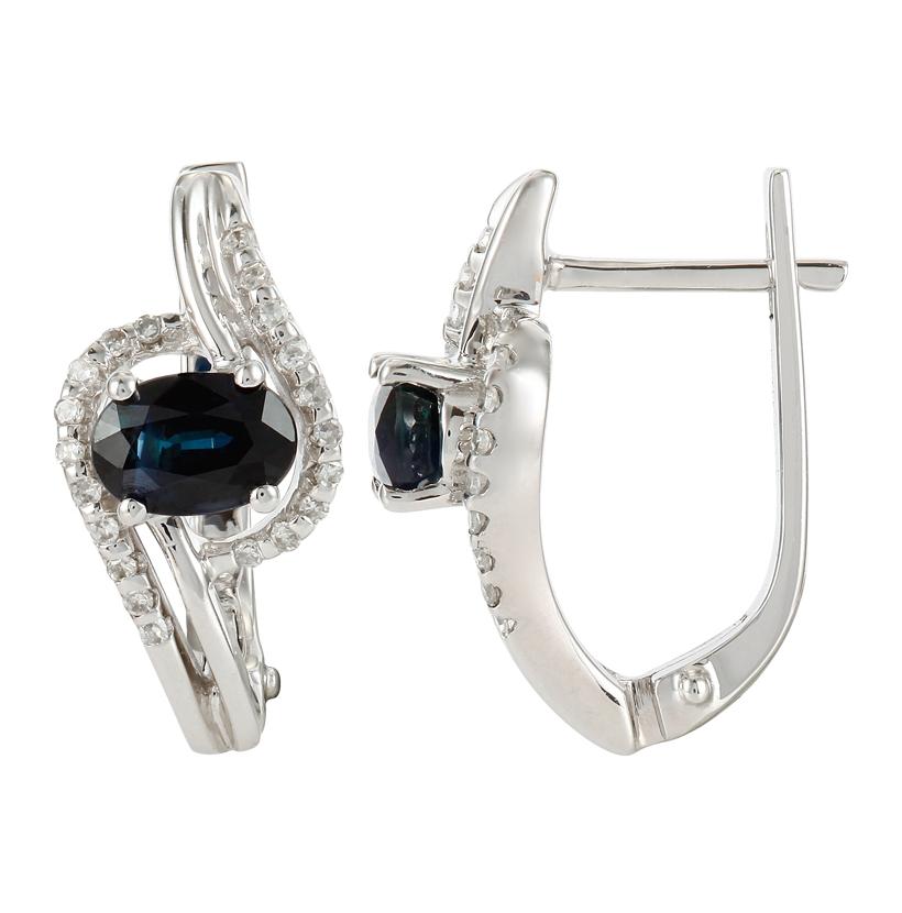 0.2 Ctw Diamond 14k White Gold Sapphire Round Shape Womens Gemstone Earrings