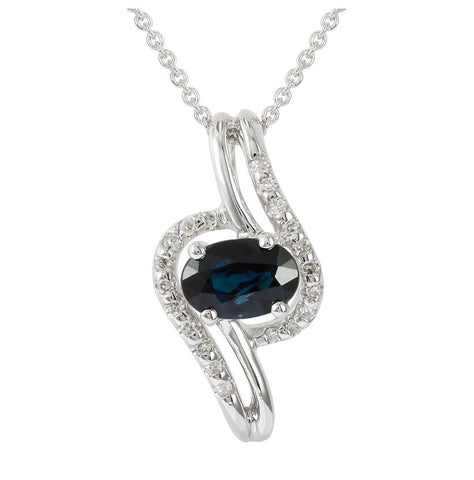 0.1 Ctw Diamond 14k White Gold Sapphire Round Shape Womens Gemstone Necklace Pendant With 16 Inch Chain