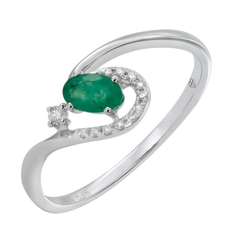 0.06 Ctw Diamond 14k White Gold Emerald Round Shape Womens Gemstone Ring