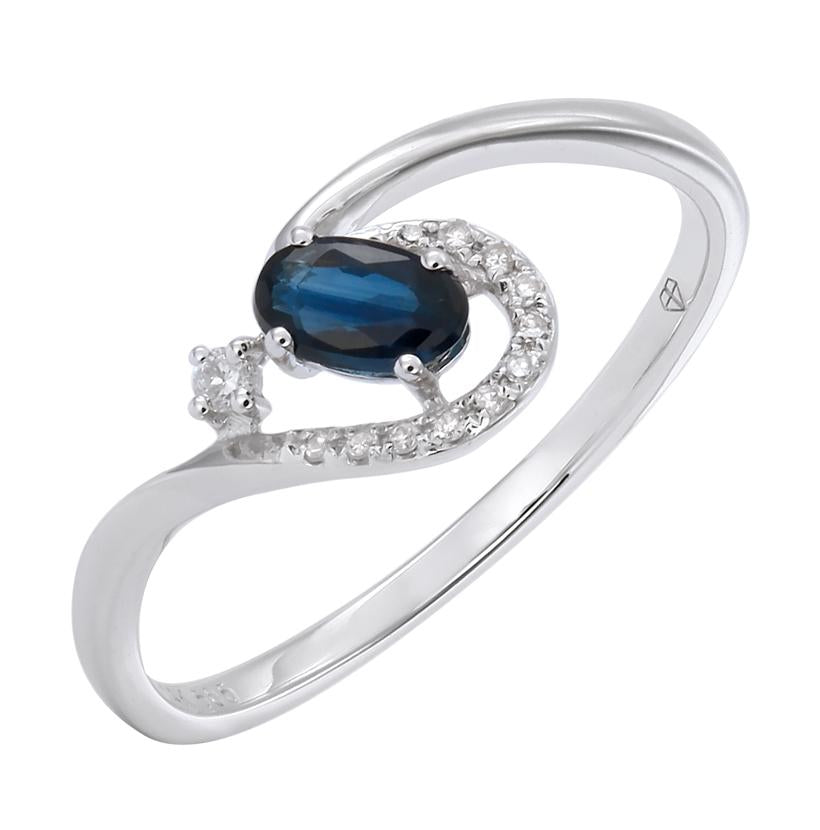 0.06 Ctw Diamond 14k White Gold Sapphire Round Shape Womens Gemstone Ring