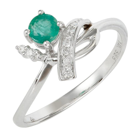 0.06 Ctw Diamond 14k White Gold Emerald Round Shape Womens Gemstone Ring