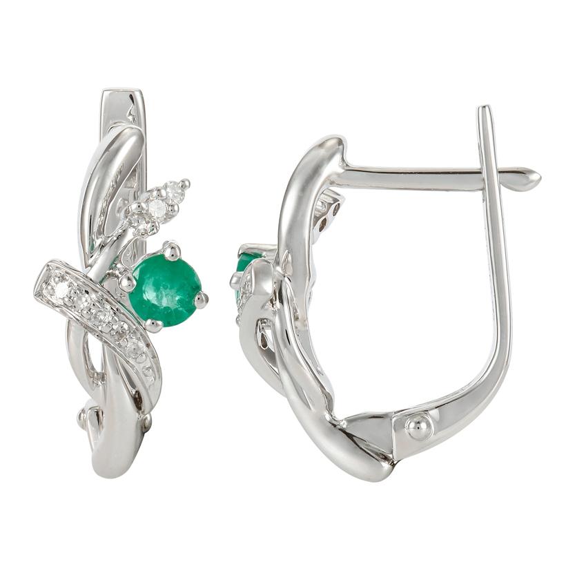 0.03 Ctw Diamond 14k White Gold Emerald Round Shape Womens Gemstone Earrings