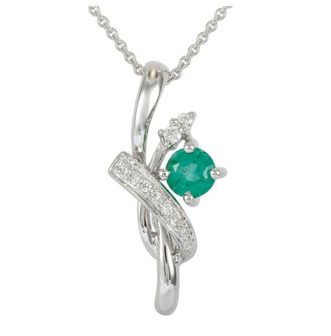 0.06 Ctw Diamond 14k White Gold Emerald Round Shape Womens Gemstone Necklace Pendant With 16 Inch Chain