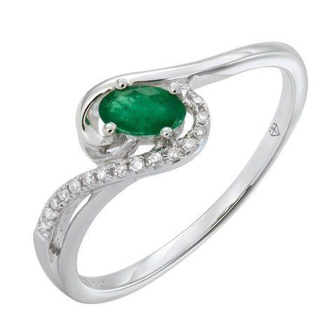 0.06 Ctw Diamond 14k White Gold Emerald Round Shape Womens Gemstone Ring