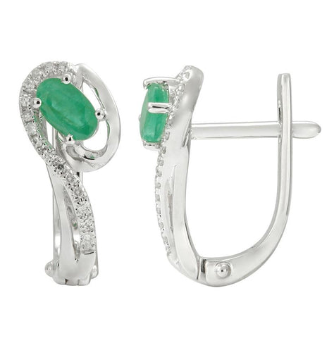 0.12 Ctw Diamond 14k White Gold Emerald Round Shape Womens Gemstone Earrings