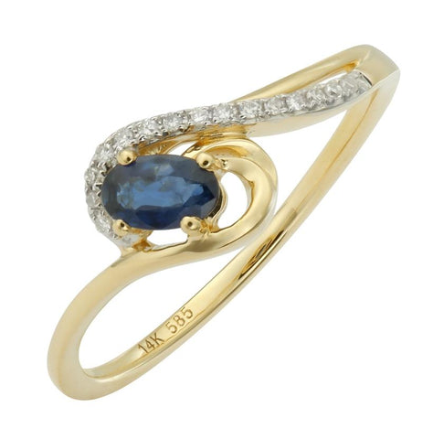 0.06 Ctw Diamond 14k Yellow Gold Sapphire Round Shape Womens Gemstone Ring