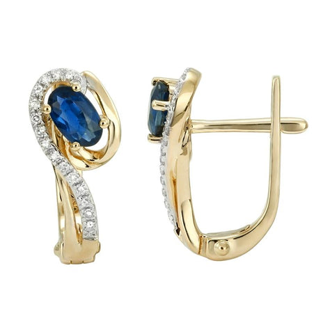 0.12 Ctw Diamond 14k Yellow Gold Sapphire Round Shape Womens Gemstone Earrings