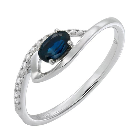 0.07 Ctw Diamond 14k White Gold Sapphire Round Shape Womens Gemstone Ring