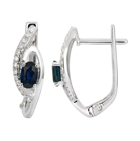 0.1 Ctw Diamond 14k White Gold Sapphire Round Shape Womens Gemstone Earrings