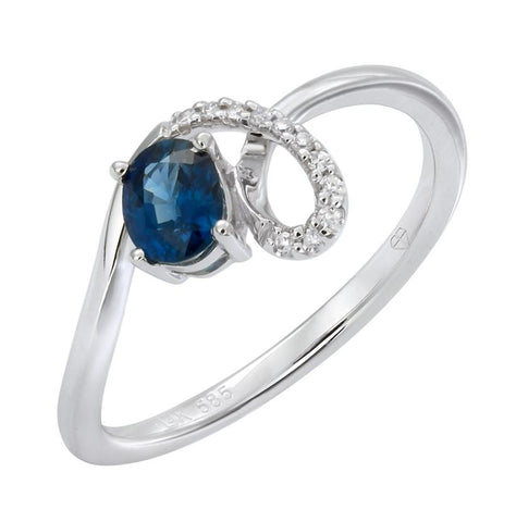 0.05 Ctw Diamond 14k White Gold Sapphire Round Shape Womens Gemstone Ring