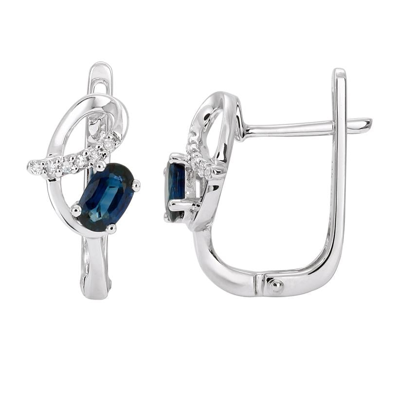 0.05 Ctw Diamond 14k White Gold Sapphire Round Shape Womens Gemstone Earrings