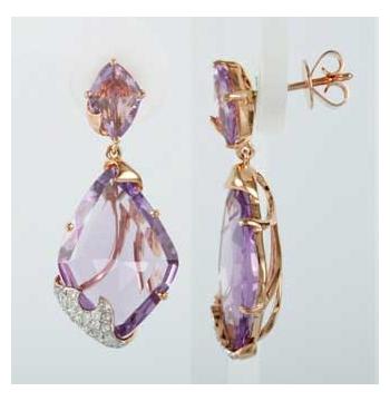 0.25 Ctw Diamond 14k Rose Gold Amethyst Round Shape Womens Gemstone Earrings