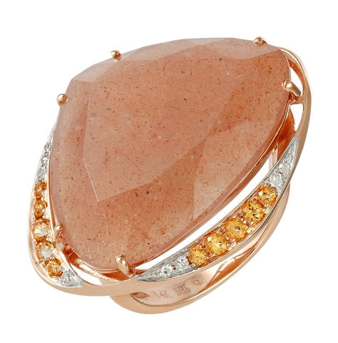 0.05 Ctw Diamond 14k Rose Gold Moon Stone Topaz Round Shape Womens Gemstone Ring