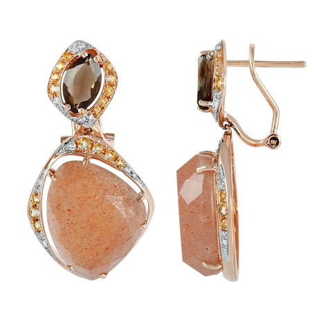 0.1 Ctw Diamond 14k Rose Gold Topaz Moon Stone Round Shape Womens Gemstone Earrings