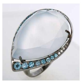 0.04 Ctw Diamond 14k White Gold Chalcedony Aqua Topaz Round Shape Womens Gemstone Ring