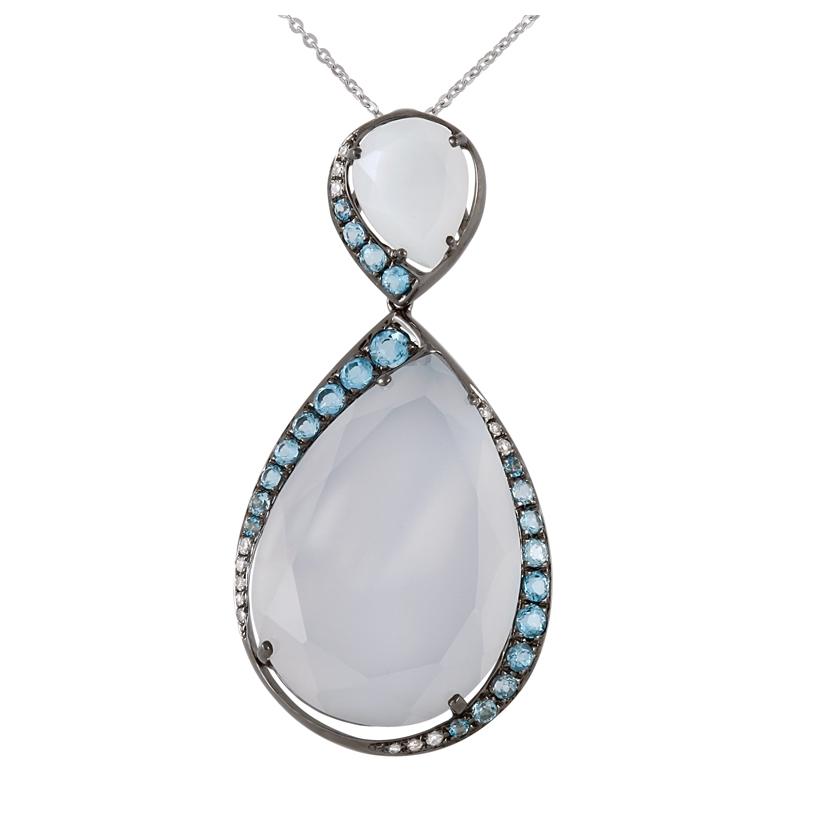 0.05 Ctw Diamond 14k White Gold Chalcedony Multi-color Round Shape Womens Gemstone Necklace Pendant With 16 Inch Chain