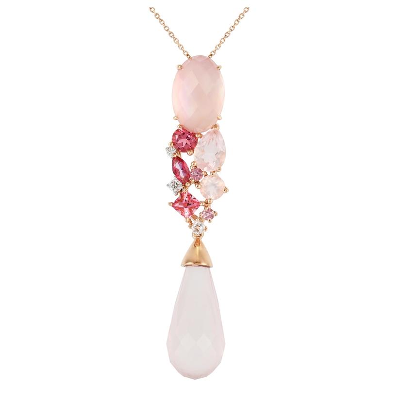 0.05 Ctw Diamond 14k Rose Gold Quartz Multi-color Round Shape Womens Gemstone Necklace Pendant With 16 Inch Chain