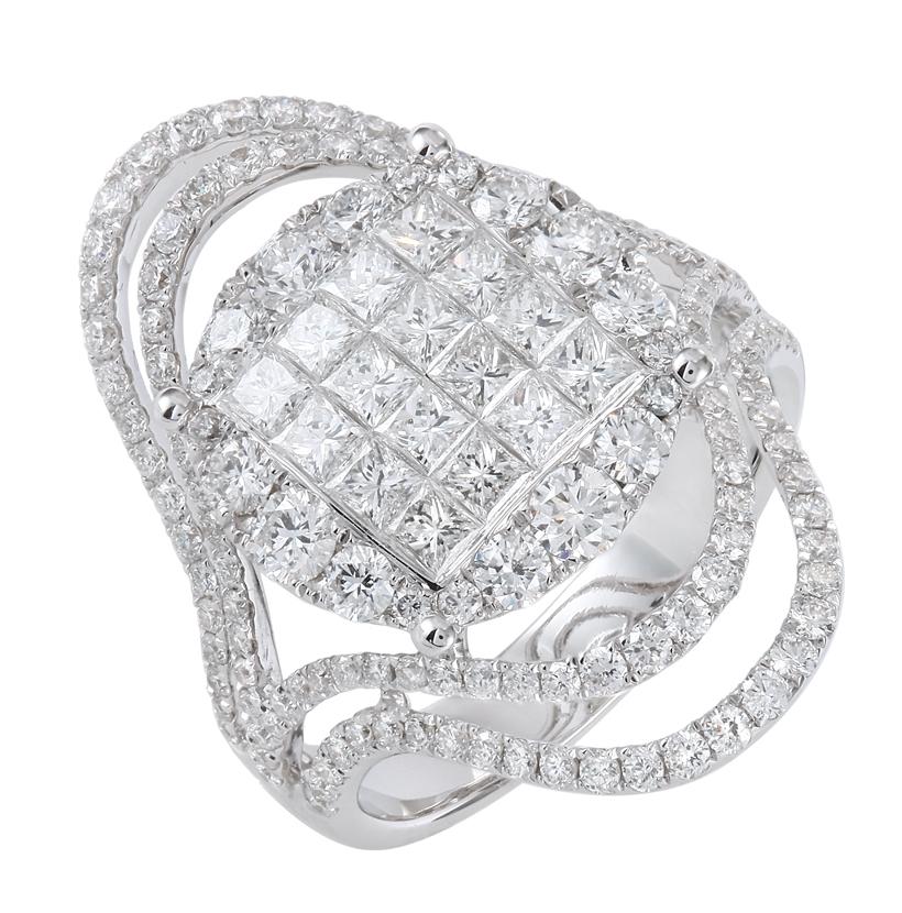 2.79 Ctw Diamond 18k White Gold Round Princess Shape Womens Diamond Ring