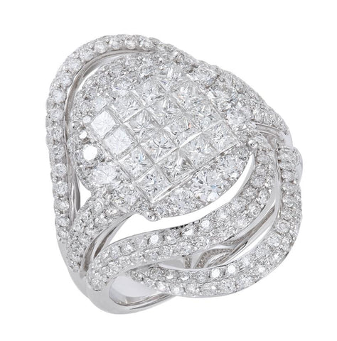 3.08 Ctw Diamond 18k White Gold Round Princess Shape Womens Diamond Ring