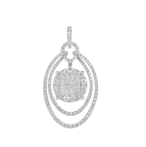 2.34 Ctw Diamond 18k White Gold Round Princess Shape Womens Diamond Necklace Pendant