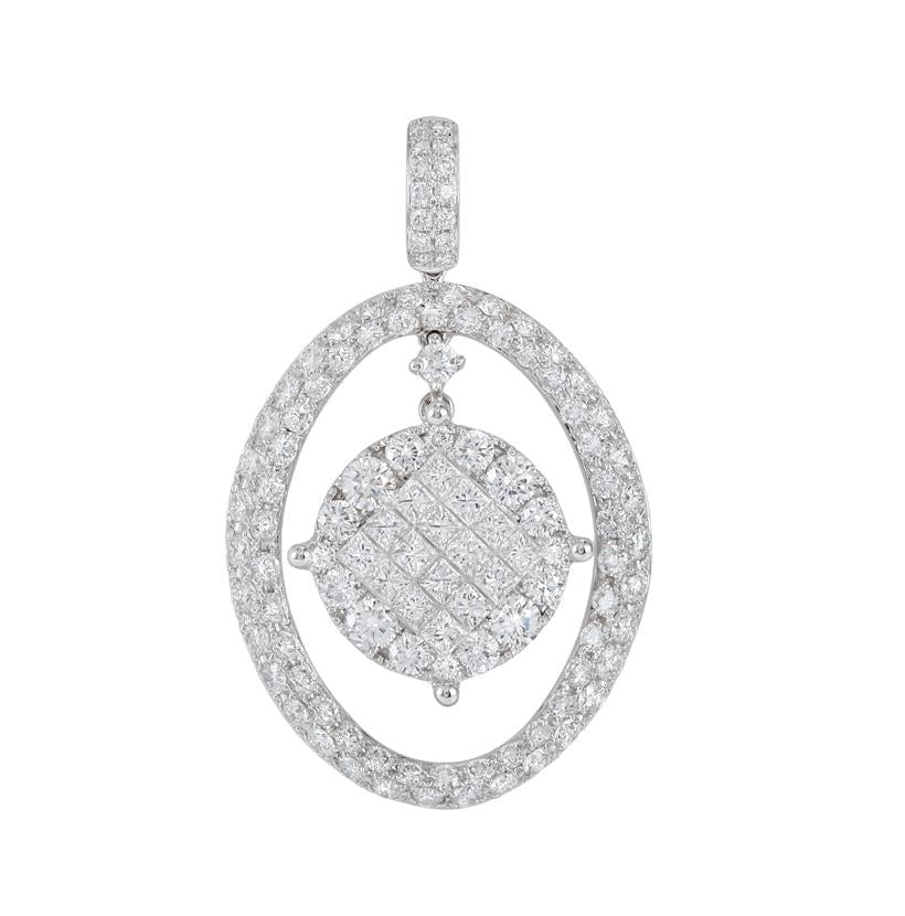 3.28 Ctw Diamond 18k White Gold Round Princess Shape Womens Diamond Necklace Pendant