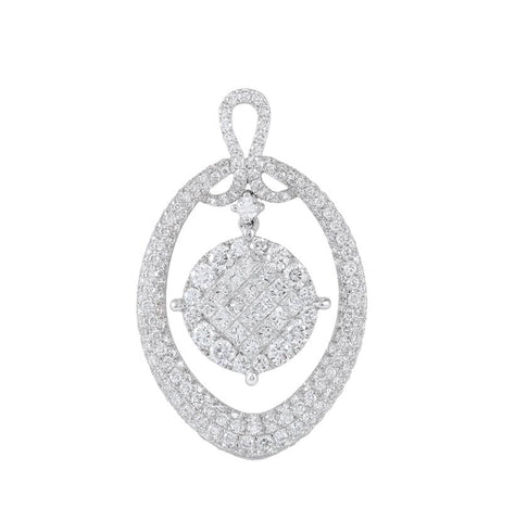 2.56 Ctw Diamond 18k White Gold Round Princess Shape Womens Diamond Necklace Pendant