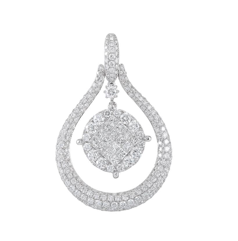 2.45 Ctw Diamond 18k White Gold Round Princess Shape Womens Diamond Necklace Pendant