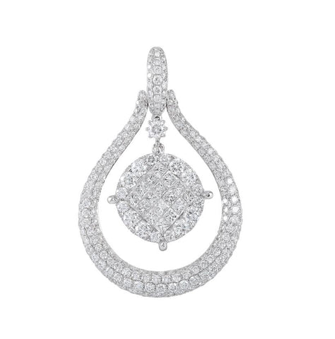 2.45 Ctw Diamond 18k White Gold Round Princess Shape Womens Diamond Necklace Pendant