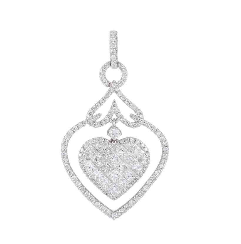 2.09 Ctw Diamond 18k White Gold Round Princess Shape Womens Diamond Necklace Pendant