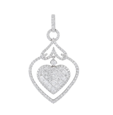 2.09 Ctw Diamond 18k White Gold Round Princess Shape Womens Diamond Necklace Pendant