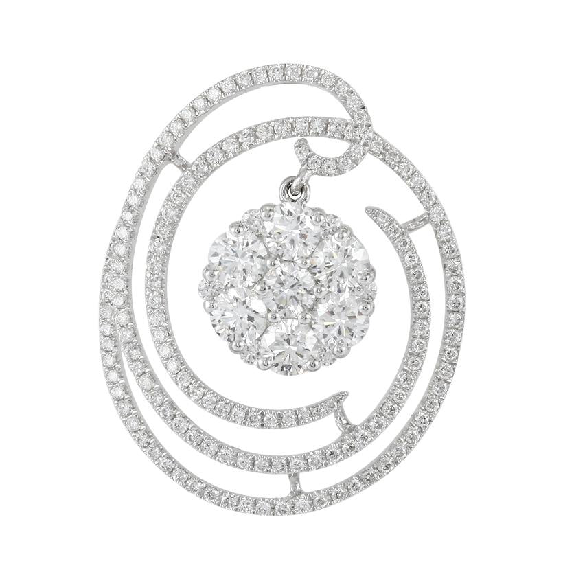 1.52 Ctw Diamond 18k White Gold Round Shape Womens Diamond Necklace Pendant