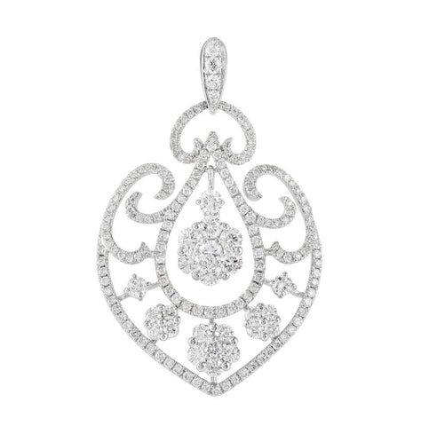 1.47 Ctw Diamond 18k White Gold Round Shape Womens Diamond Necklace Pendant